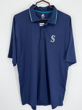 Seattle Mariners Embroidered Polo Shirt Majestic Men’s Size XL